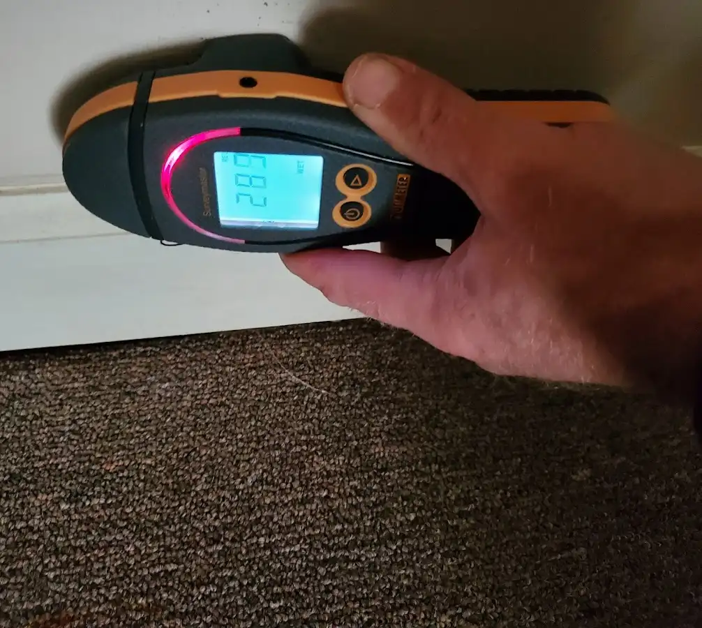 Moisture detection at baseboard during Sewage Cleanup & Sanitation in Salida del Sol Estates